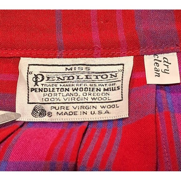 Vintage Pendleton Midi Skirt 29 Inch Waist Pleated Wool Plaid Red Pink Purple Bl - Picture 10 of 10